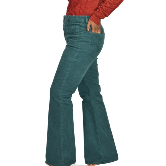American Eagle Super Hi Rise Flare Corduroy Pants Green Button Fly Retro Teal 8 - Picture 3 of 15